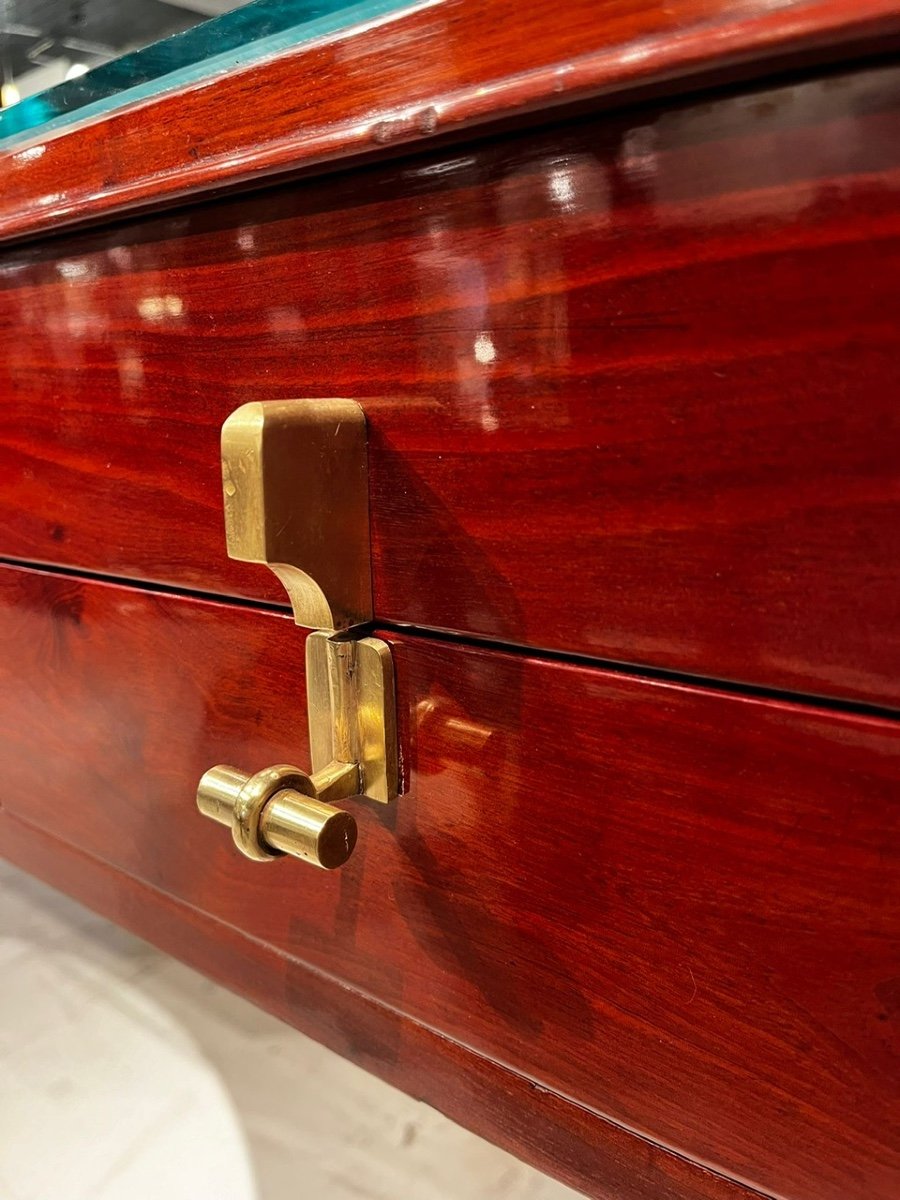 Art Deco Style Dressing Table Or Console Table, Mahogany, Bird's Eye Maple And Bronze, Ca 1935-photo-1